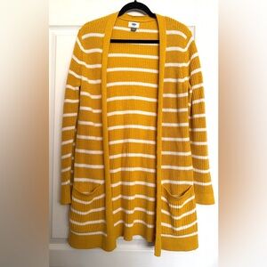 Old Navy Women's Mustard Yellow and White Striped Cardigan